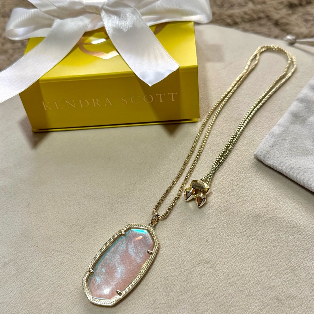 Kendra Scott Reid Dichroic Gold Necklace | Gift Box + Duster Bag + Bow